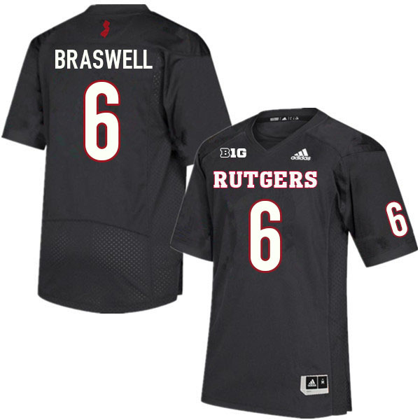Men #6 Christian Braswell Rutgers Scarlet Knights College Football Jerseys Sale-Black